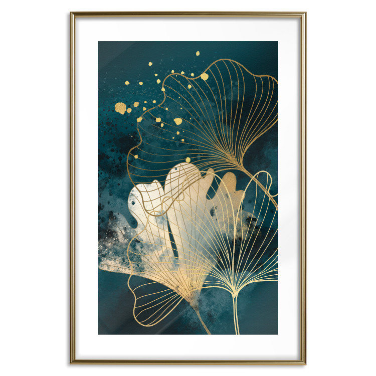 Poster murale Nature in Abstraction - Golden Ginkgo Leaves and Turquoise Watercolors 145103 additionalImage 23