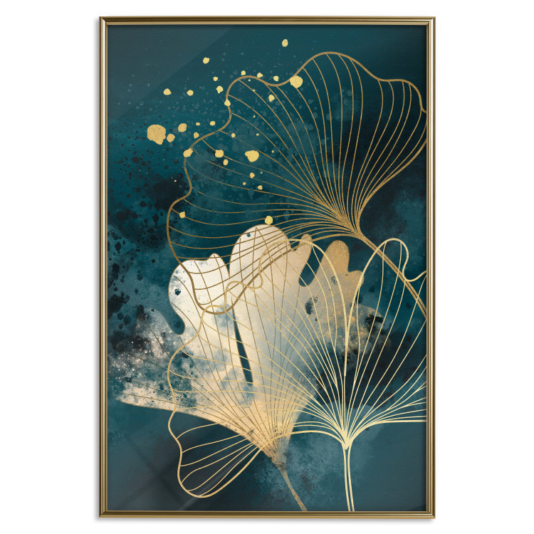 Poster murale Nature in Abstraction - Golden Ginkgo Leaves and Turquoise Watercolors 145103 additionalImage 24