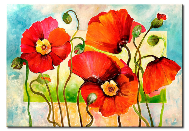 Quadro su tela Allegri papaveri fioriti (1 pezzo) - motivo floreale  colorato - Papaveri - Fiori - Quadri