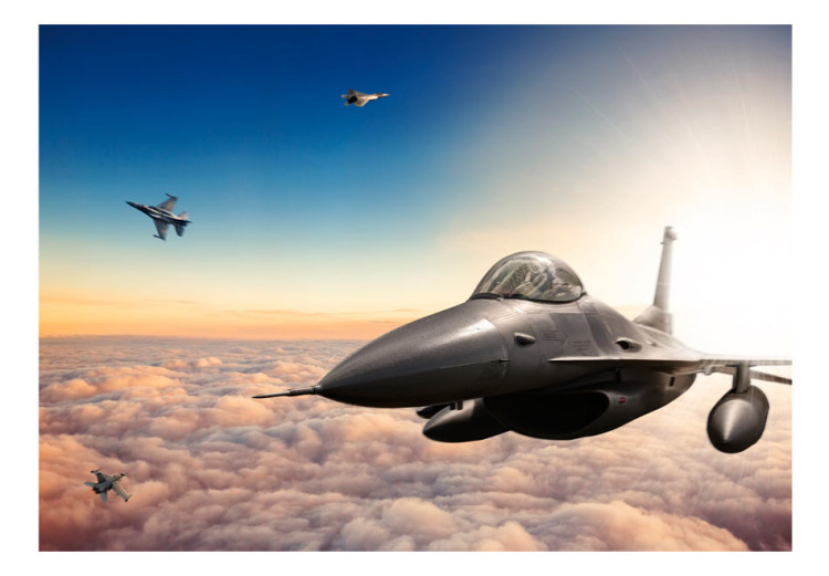 Carta da parati Caccia F16 - paesaggio con aereo su sfondo di cielo azzurro con nuvole 97023 additionalImage 1