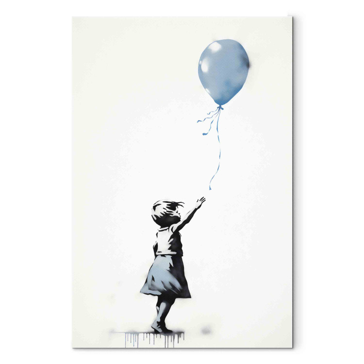 Stampa su tela Blue Balloon - A Girl's Figure on Banksy-Style Graffiti -  Banksy e street art - Quadri