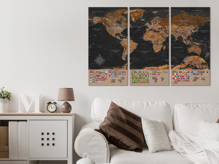Lavagna decorativa di sughero World: Brown Map II [Cork Map] - Quadri di  sughero