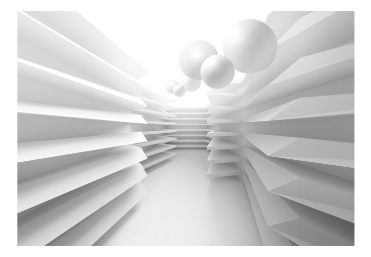 Carta da parati Astrazione moderna - corridoio bianco con effetto 3D e sfere 98063 additionalImage 1