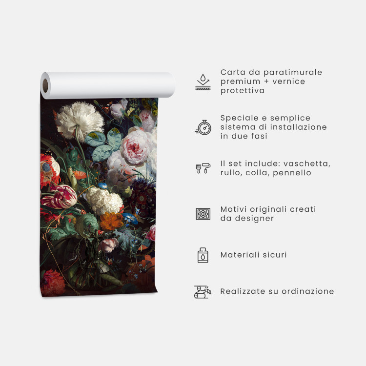 Carta da parati moderna Natura - composizione energetica di fiori colorati su sfondo nero 143173 additionalImage 9