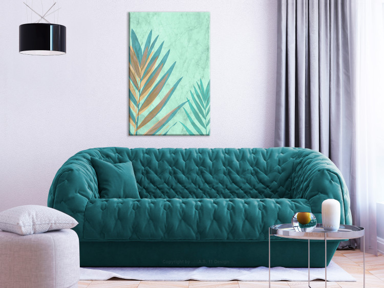 Quadro Foglia di palma colorata - tema vegetale esotico su uno sfondo verde 127583 additionalImage 3