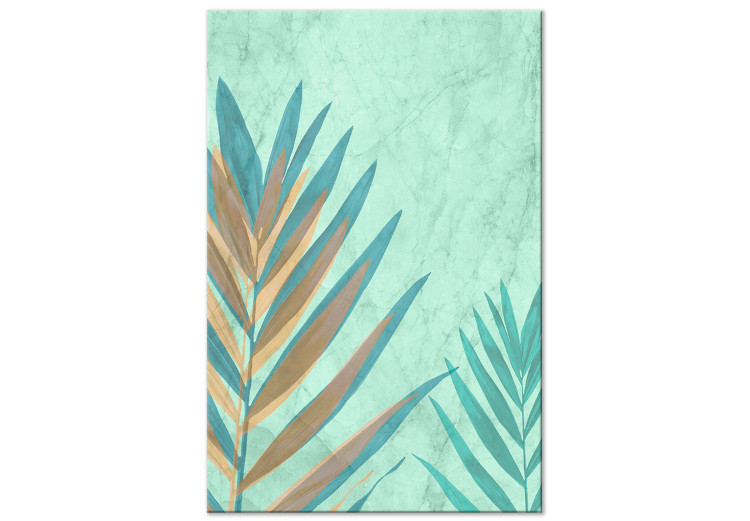 Quadro Foglia di palma colorata - tema vegetale esotico su uno sfondo verde 127583