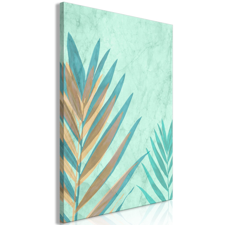 Quadro Foglia di palma colorata - tema vegetale esotico su uno sfondo verde 127583 additionalImage 2