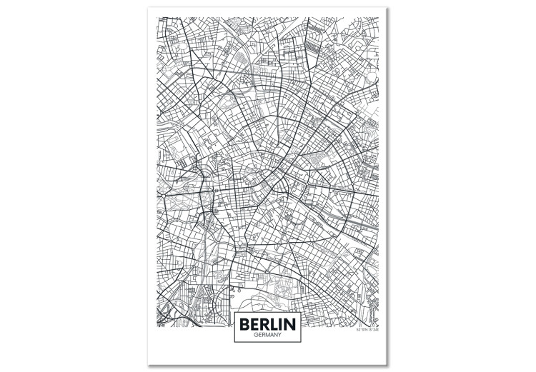 Stampa su tela Piano Berlino - mappa in bianco e nero del frammento della  città - Mappe del mondo - Quadri