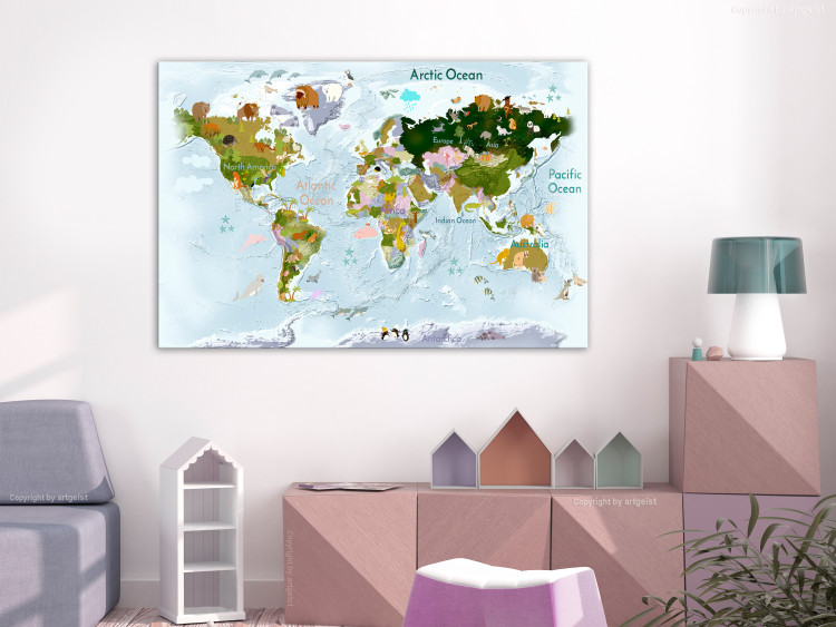 Quadro su tela Mappa della fauna - disegni animali di vari continenti - Per  bambini - Quadri
