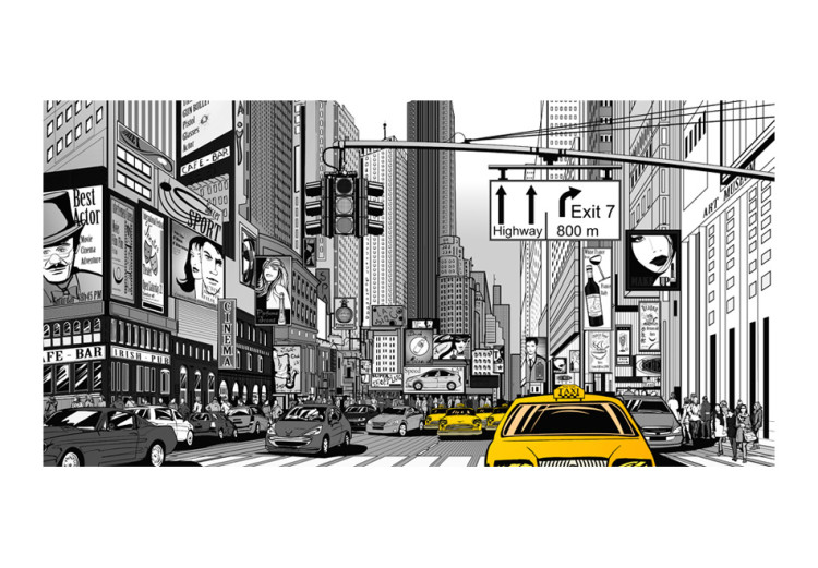 Carta da parati moderna Fumetto di New York - composizione in bianco e nero con taxi gialli 61474 additionalImage 1