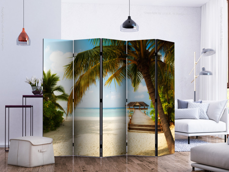 Il paravento decorativo Idillio II - colonne su spiaggia al tramonto
