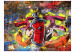 Carta da parati moderna Graffiti Mostro - street art con lattina al centro e sfondo colorato 60535 additionalThumb 1