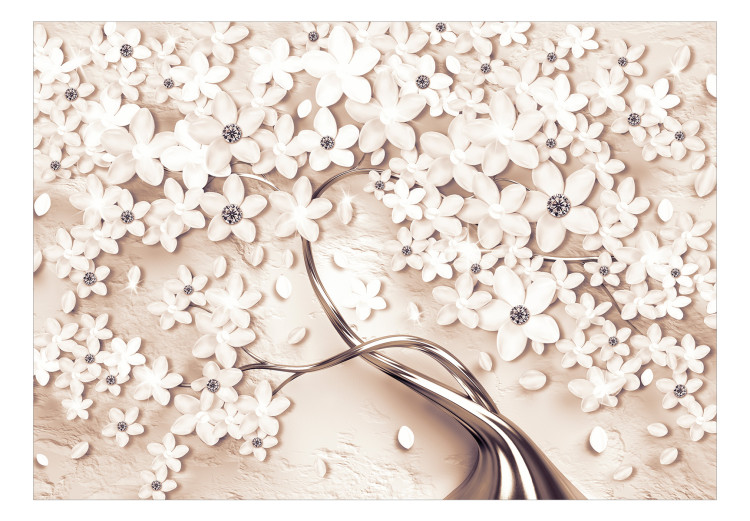 Carta da parati Genealogia di eleganza - fiori di anemone con perle e diamanti su un albero astratto 136095 additionalImage 1