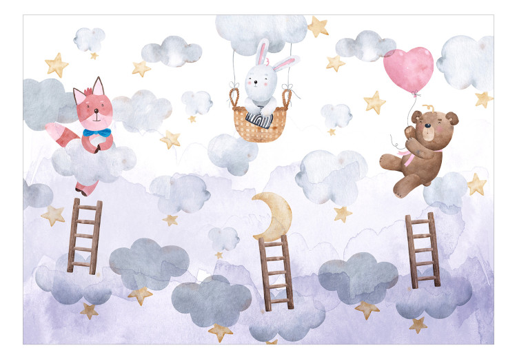 Carta da parati For Children - Teddy Bear, a Bunny and a Fox Flying in the Stars and Clouds 148595 additionalImage 1