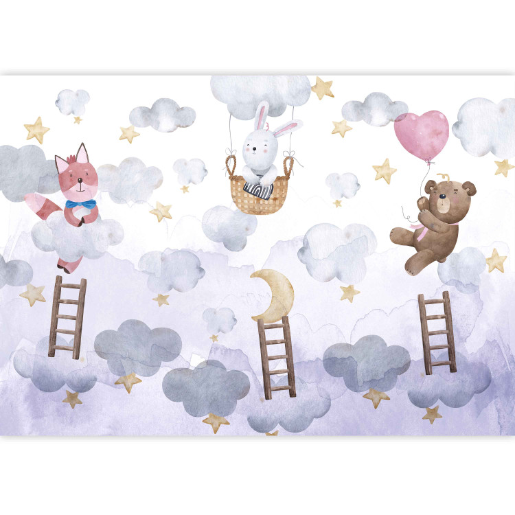 Carta da parati For Children - Teddy Bear, a Bunny and a Fox Flying in the Stars and Clouds 148595 additionalImage 3