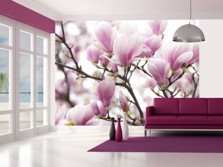 Carta da parati moderna Rami di magnolia in fiore 60416