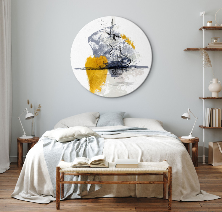 Quadro rotondo Crazy Landscape - Black and White Abstraction With Gold Additions 148726 additionalImage 3