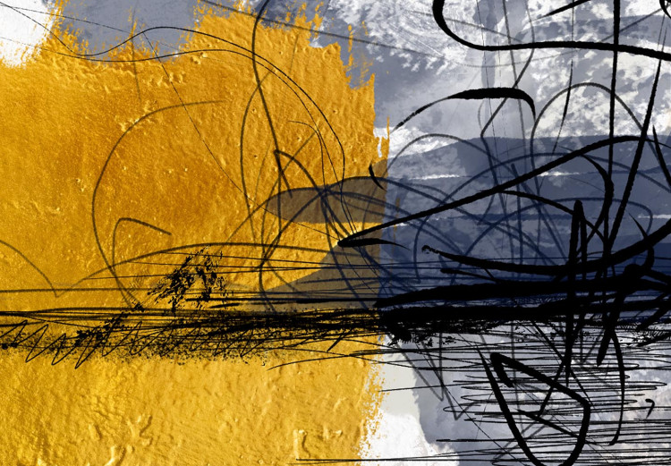 Quadro rotondo Crazy Landscape - Black and White Abstraction With Gold Additions 148726 additionalImage 2