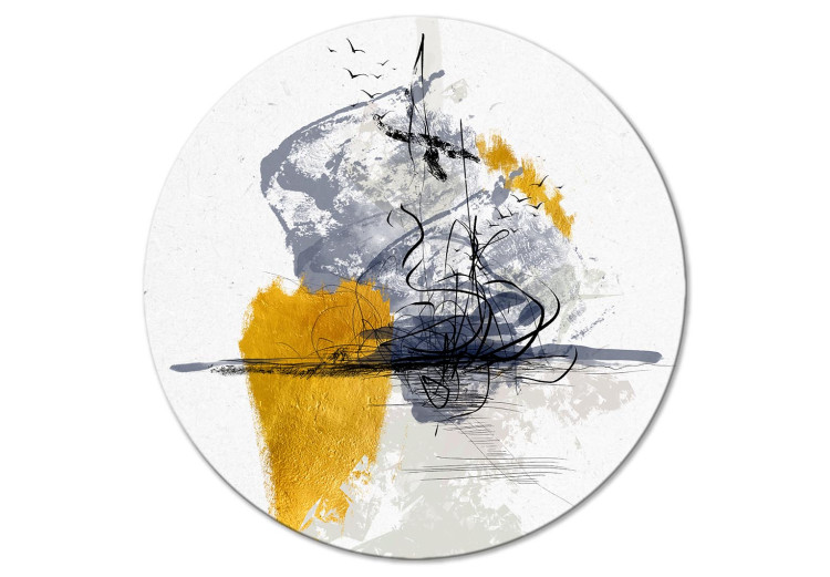 Quadro rotondo Crazy Landscape - Black and White Abstraction With Gold Additions 148726