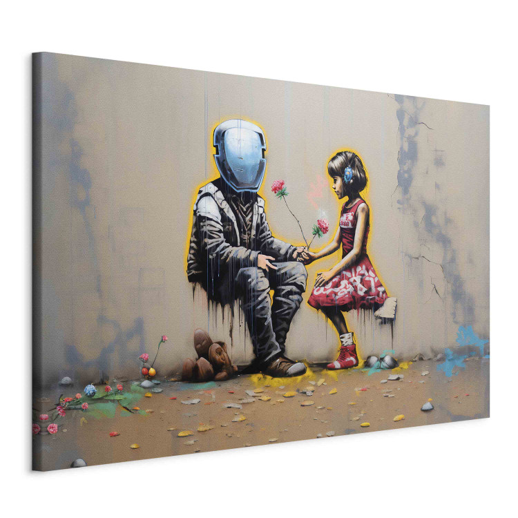 Stampa su tela Meeting AI - Futuristic Colorful Graffiti in the Style of  Banksy - Banksy e street art - Quadri