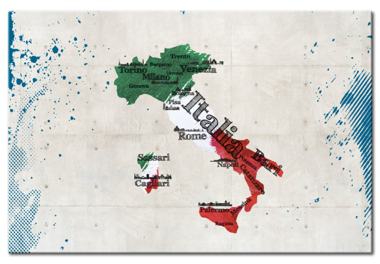 Quadro su tela Mappa italiana - grafica in colori nazionali con città segnate 55266