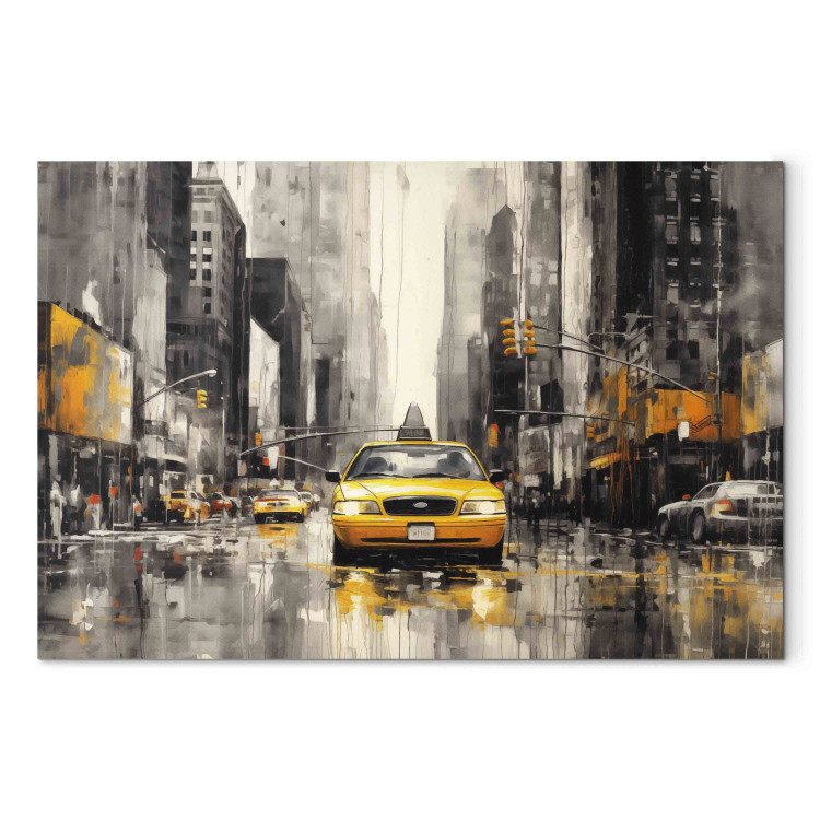 Quadro su tela New York - Iconic Yellow Cabs Amid the Bustle of the Big  City - New York - Città - Quadri
