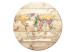 Quadro rotondo World Map - Colorful Continents on a Background of Wooden Planks 148727