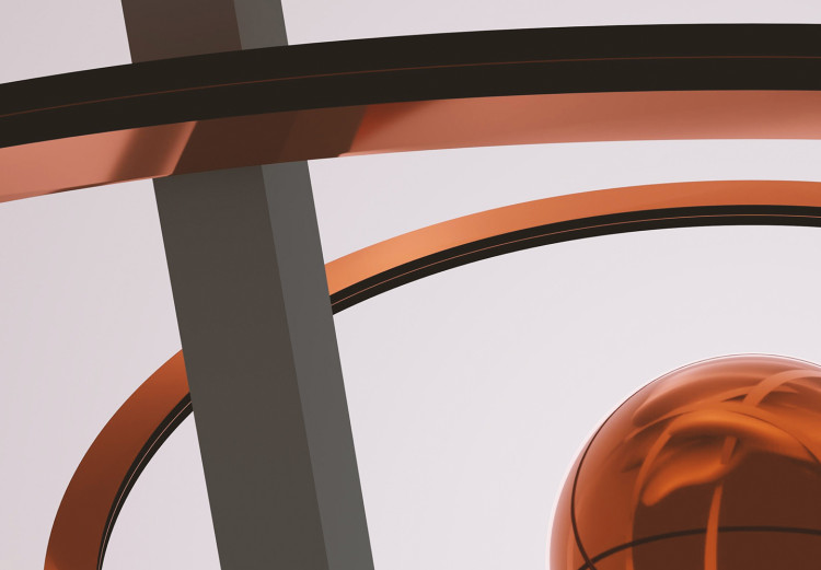 Carta da parati moderna Cinture e cerchi di consapevolezza - astrazione geometrica 3D modernista con una sfera su uno sfondo nei toni del grigio e del rame 134637 additionalImage 3