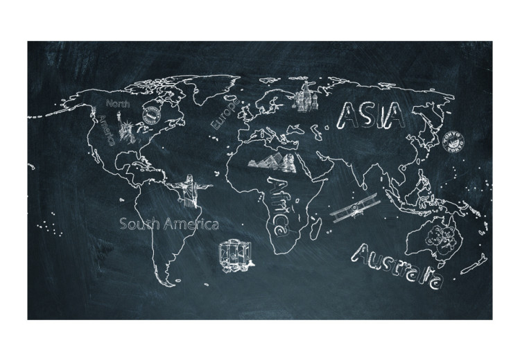Carta da parati Mappa del mondo - schizzo dei continenti su sfondo nero 59957 additionalImage 1