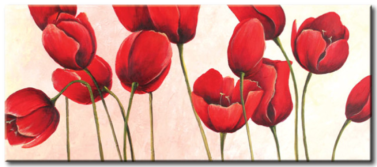 Quadro Tulipani gioiosi (1 pezzo) - Fiori rossi su sfondo pastello 48667