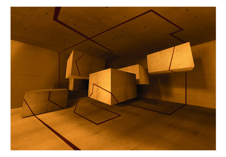 Carta da parati moderna Forme cubiste - figure geometriche sotto forma di cubi 3D in motivi metallici su uno sfondo di rame 60777 additionalImage 1