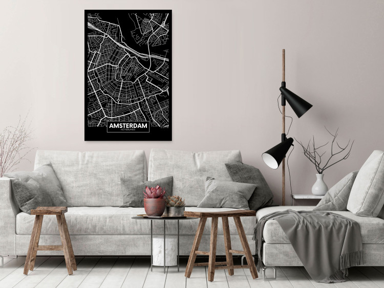 Quadro Amsterdam - mappa della capitale olandese in uno stile minimalista -  Mappe del mondo - Quadri