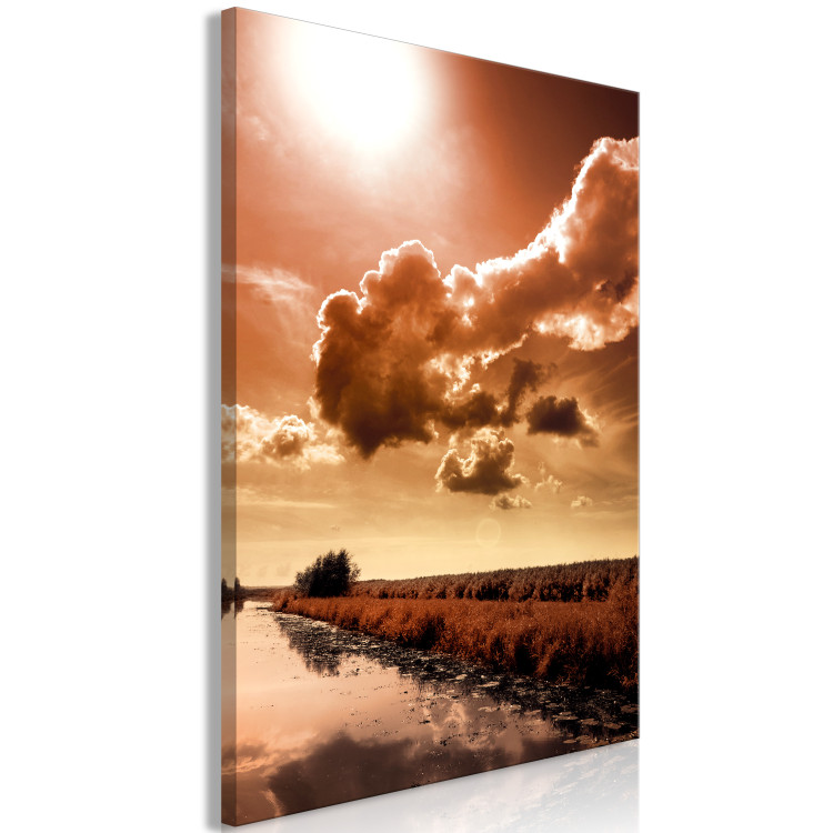 Quadro Fiume in Seppia - Paesaggio con sole e nuvole sullo sfondo 124497 additionalImage 2