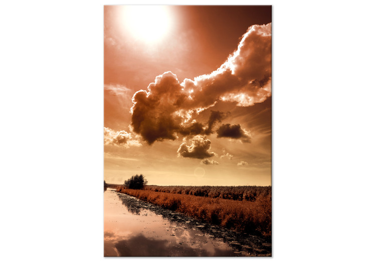 Quadro Fiume in Seppia - Paesaggio con sole e nuvole sullo sfondo 124497