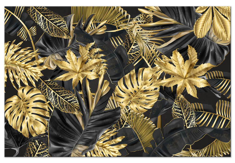 Quadro su tela Oro-nero, foglie tropicali - paesaggio con motivo vegetale -  Boschi e foreste - Paesaggi - Quadri