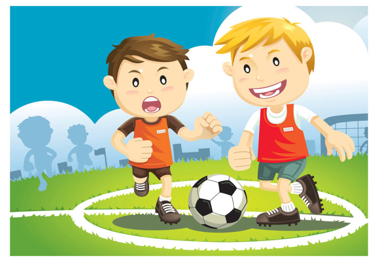 Carta da parati Calciatori - ragazzi che giocano a calcio su campo verde per bambini 61197 additionalImage 1