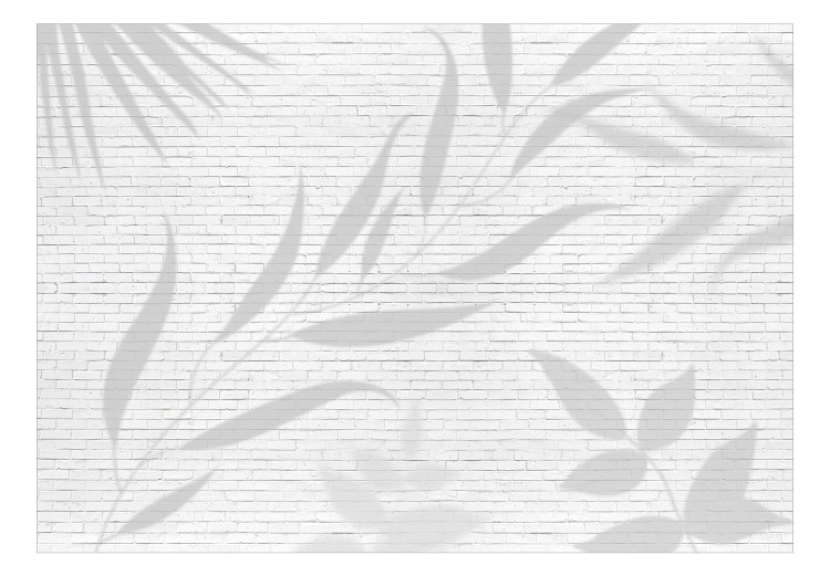 Carta da parati moderna Leafy Illusion - A Shadow of Plant Leaves on a White Brick Wall Background 145118 additionalImage 1