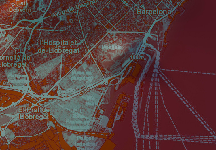 Quadro contemporaneo Mappa di Barcellona - Foto di un piano città su uno sfondo rosso 131628 additionalImage 5