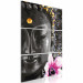 Quadro su tela La faccia di Buddha - ritratto di divinità grigio scuro con fiore rosa 108238 additionalThumb 2