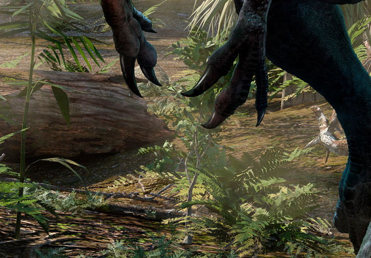 Carta da parati moderna Tirannosauro a caccia - dinosauro nella giungla con alberi per bambini 142748 additionalImage 7