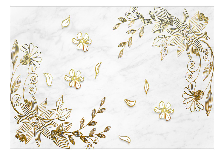 Carta da parati moderna Incisione dorata - modello floreale dorato su sfondo di color alabastro 138288 additionalImage 1