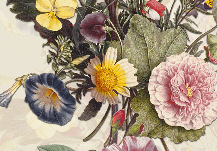 Carta da parati moderna Natura in fiore - colorati fiori in stile vintage su sfondo beige 136309 additionalImage 4