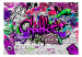 Carta da parati Arte di strada - graffiti viola su sfondo colorato di mattoni bianchi 61919 additionalThumb 1