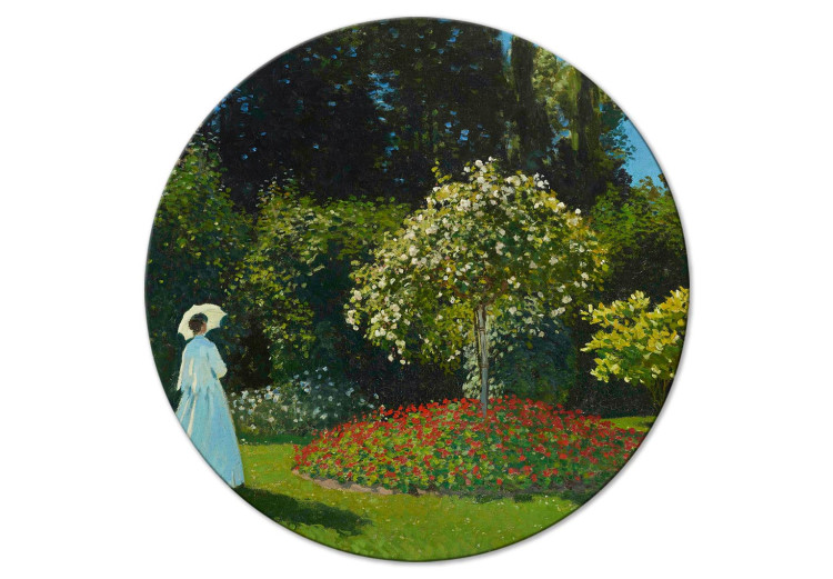 Quadro rotondo Woman in the Garden by Claude Monet - A Landscape of Vegetation in Spring 148729