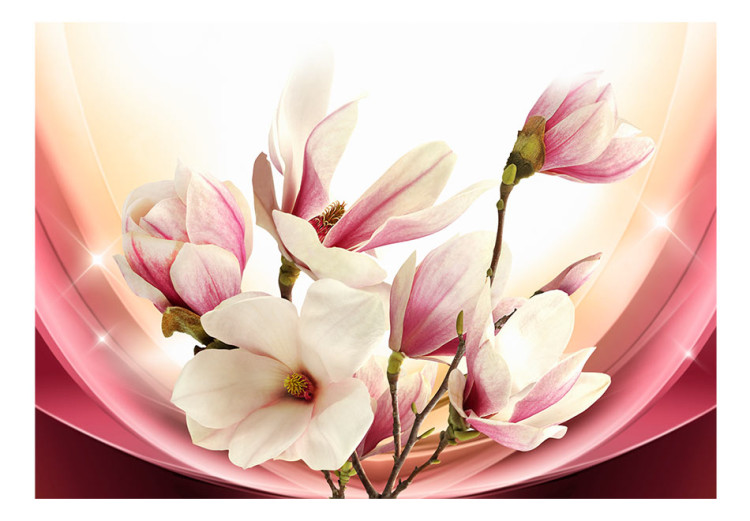 Carta da parati moderna Magnolia rosa sotto la luce - composizione di piante con fiori 63889 additionalImage 1